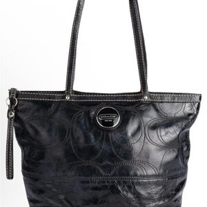 🖤EUC Coach Signature Logo Black Patent Leather Stitch Tote Shoulder Bag